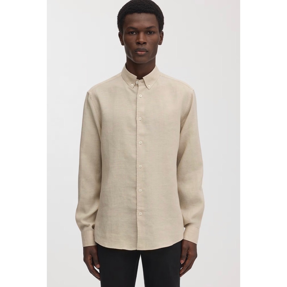 Asket The Linen Shirt Beige Organic Linen Button Down Mens Large Short NWOT